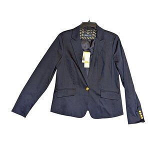 Jones New York Signature Navy Stretch Blazer Womens Size 14 Gold Button Detail N